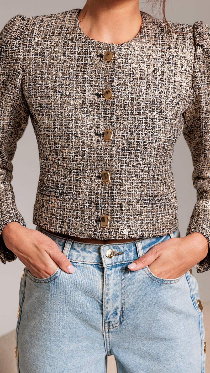 Generation Love Charlotte Tweed Jacket in Gold Multi