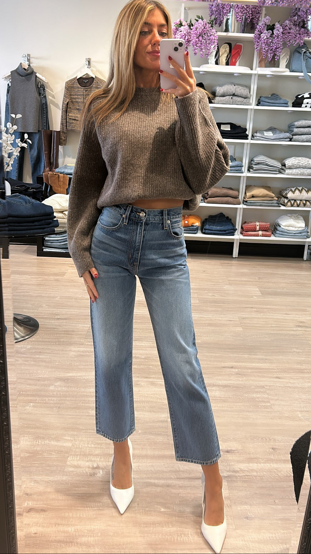 SLVRLAKE Florence Cinch Crew Sweater in Walnut