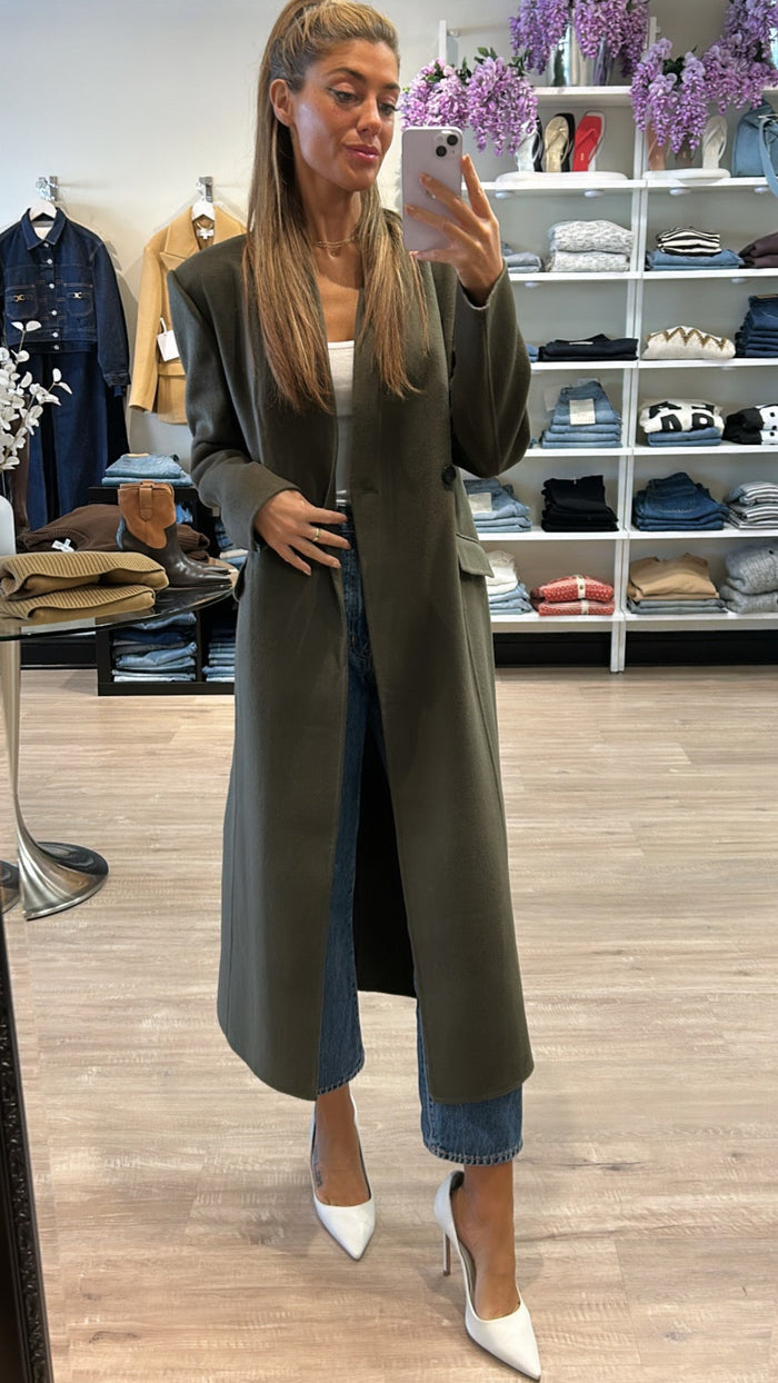 Lamarque Callie Double Face Wool Coat in Olive