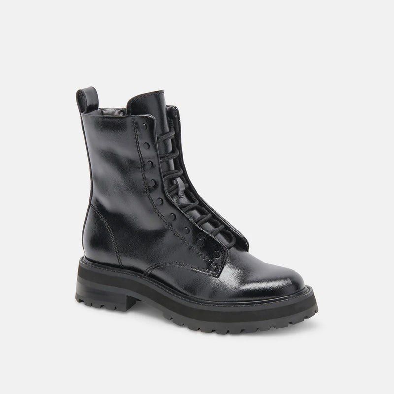 Dolce Vita Rainer Combat Boot in Midnight Crinkle Patent