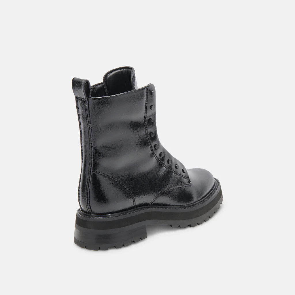 Dolce Vita Rainer Combat Boot in Midnight Crinkle Patent