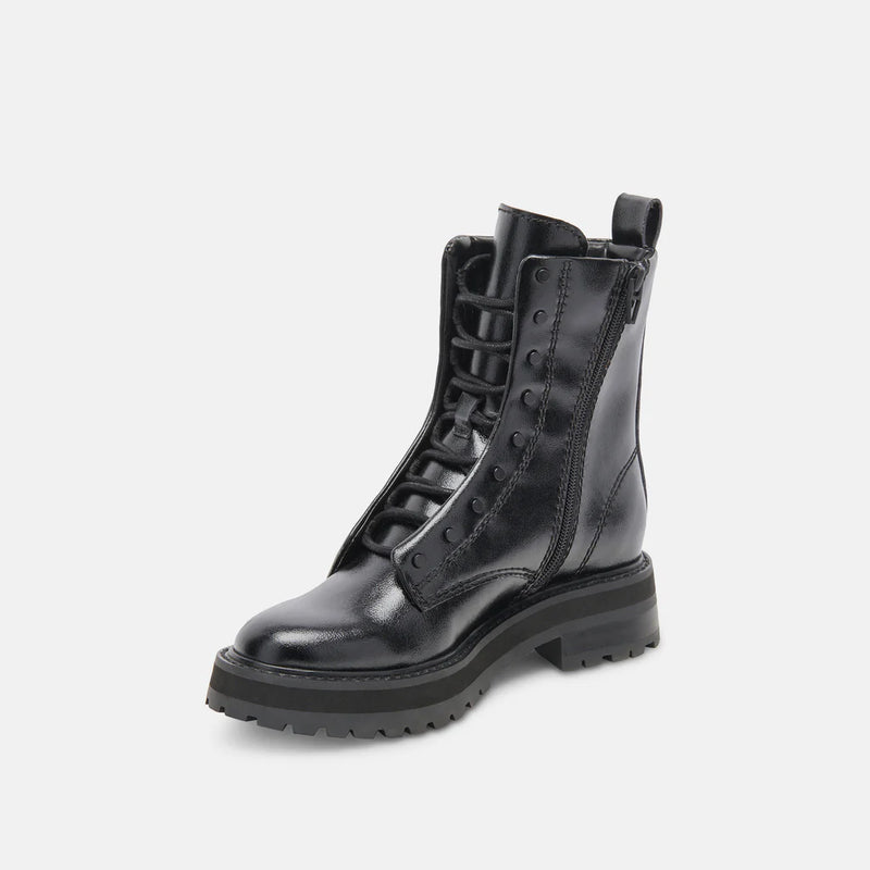 Dolce Vita Rainer Combat Boot in Midnight Crinkle Patent