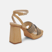 Dolce Vita Aries Chunky Block Heeled Sandal in Black/Natural Raffia