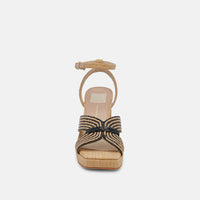 Dolce Vita Aries Chunky Block Heeled Sandal in Black/Natural Raffia