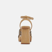 Dolce Vita Aries Chunky Block Heeled Sandal in Black/Natural Raffia