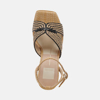 Dolce Vita Aries Chunky Block Heeled Sandal in Black/Natural Raffia