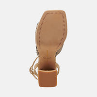 Dolce Vita Aries Chunky Block Heeled Sandal in Black/Natural Raffia