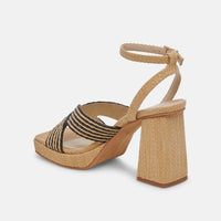 Dolce Vita Aries Chunky Block Heeled Sandal in Black/Natural Raffia