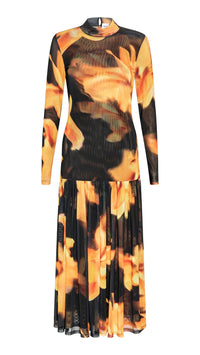 Misa Leylani Drop Waist Mesh Dress in Yellow Flora