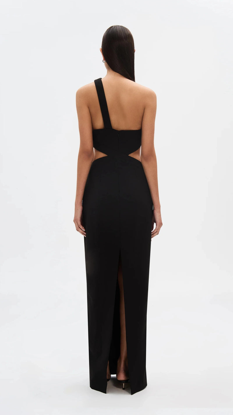 Misha The Drew One Shoulder Twill Gown in Black
