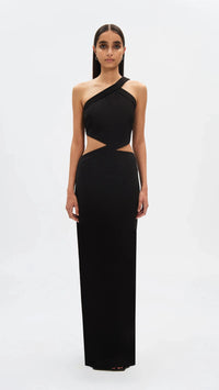 Misha The Drew One Shoulder Twill Gown in Black