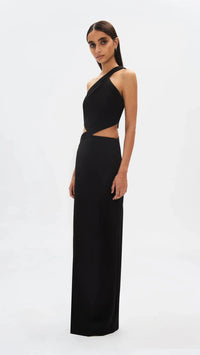Misha The Drew One Shoulder Twill Gown in Black
