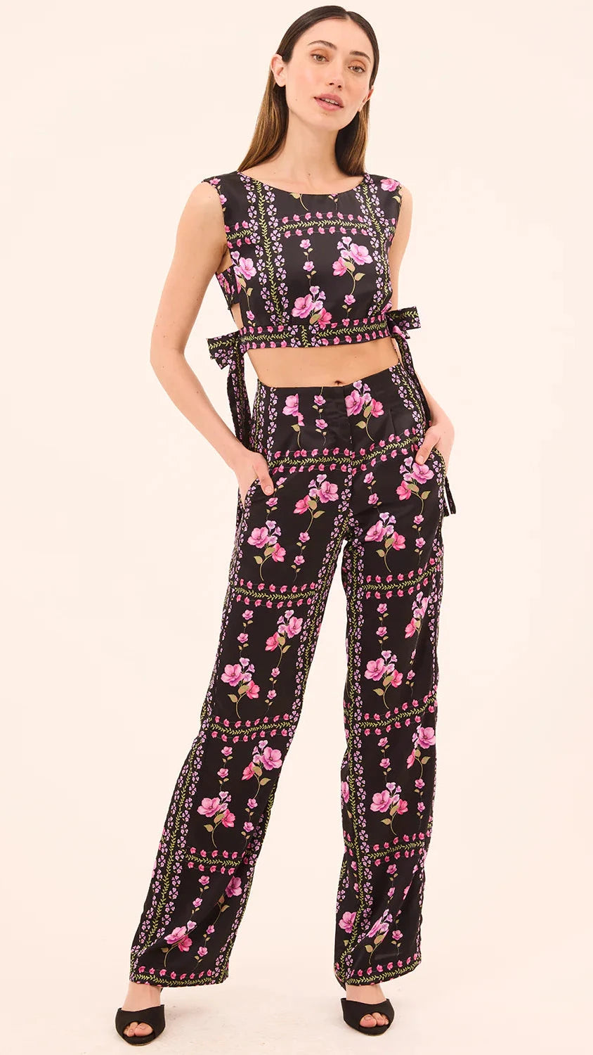 Misa Rita Satin Pant in Midnight Lattice