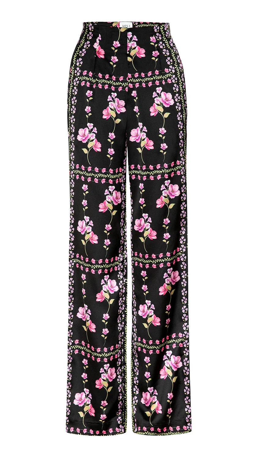 Misa Rita Satin Pant in Midnight Lattice