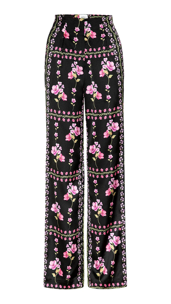 Misa Rita Satin Pant in Midnight Lattice