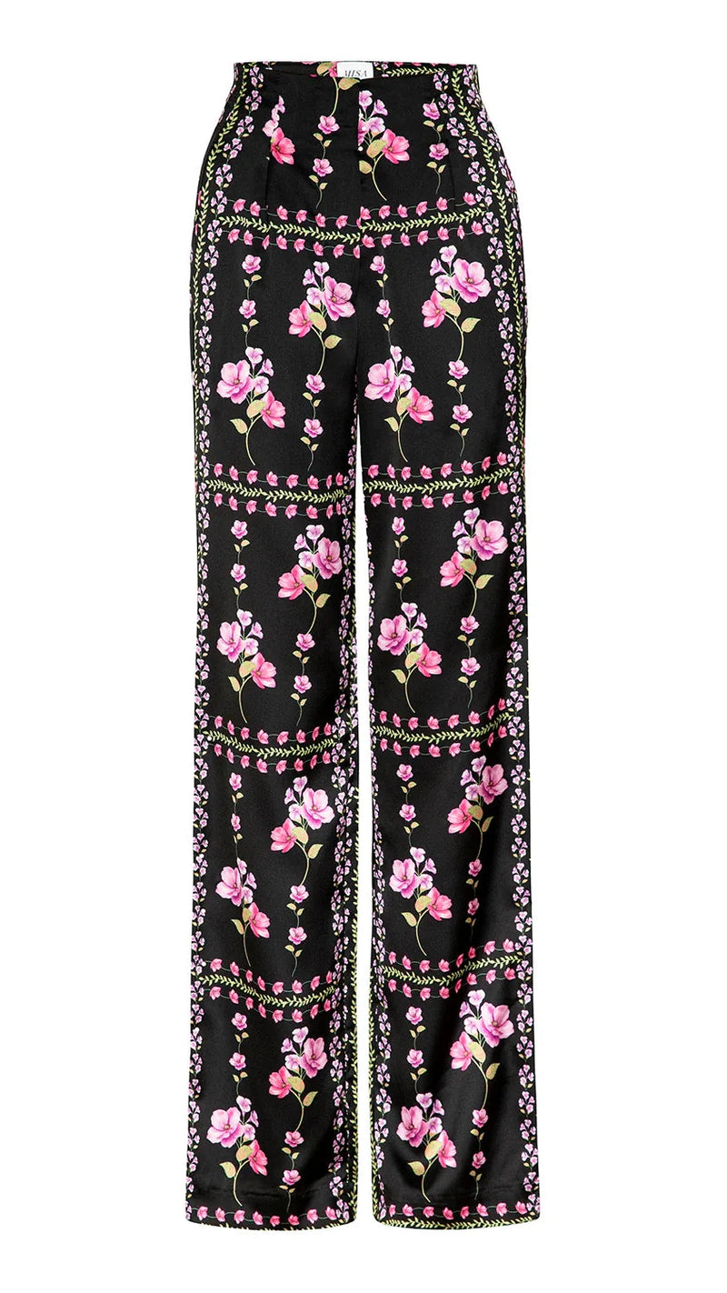 Misa Rita Satin Pant in Midnight Lattice