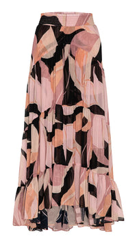 Misa Marie Maxi Skirt in Moody Abstract Chiffon Flora