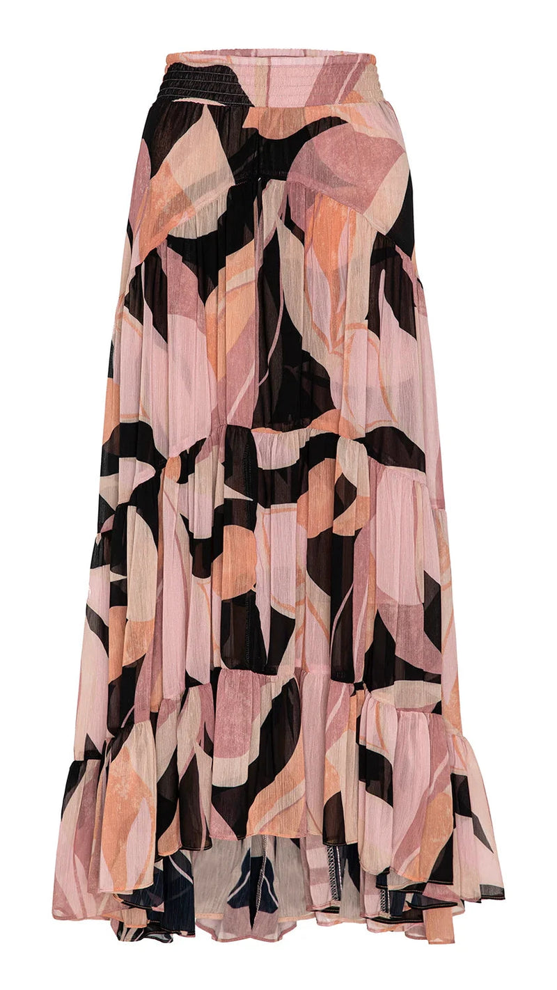 Misa Marie Maxi Skirt in Moody Abstract Chiffon Flora