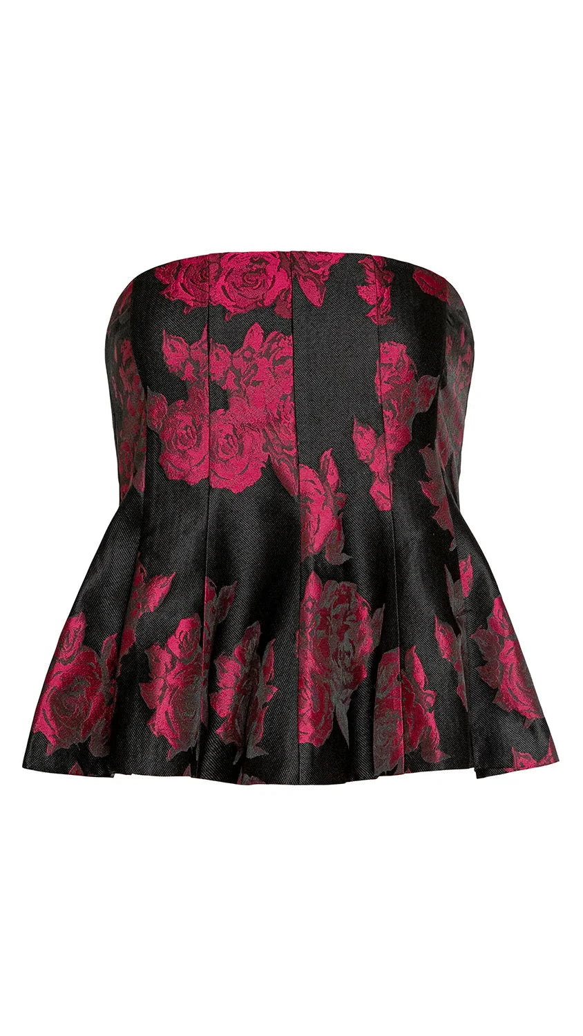 Misa Piper Brocade Strapless Top in Midnight Rose