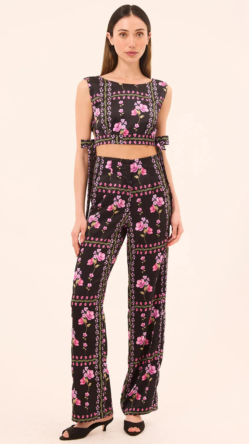 Misa Olena Satin Top in Midnight Lattice