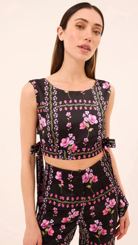 Misa Olena Satin Top in Midnight Lattice