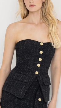 Generation Love Quinn Tweed Strapless Vestier in Black