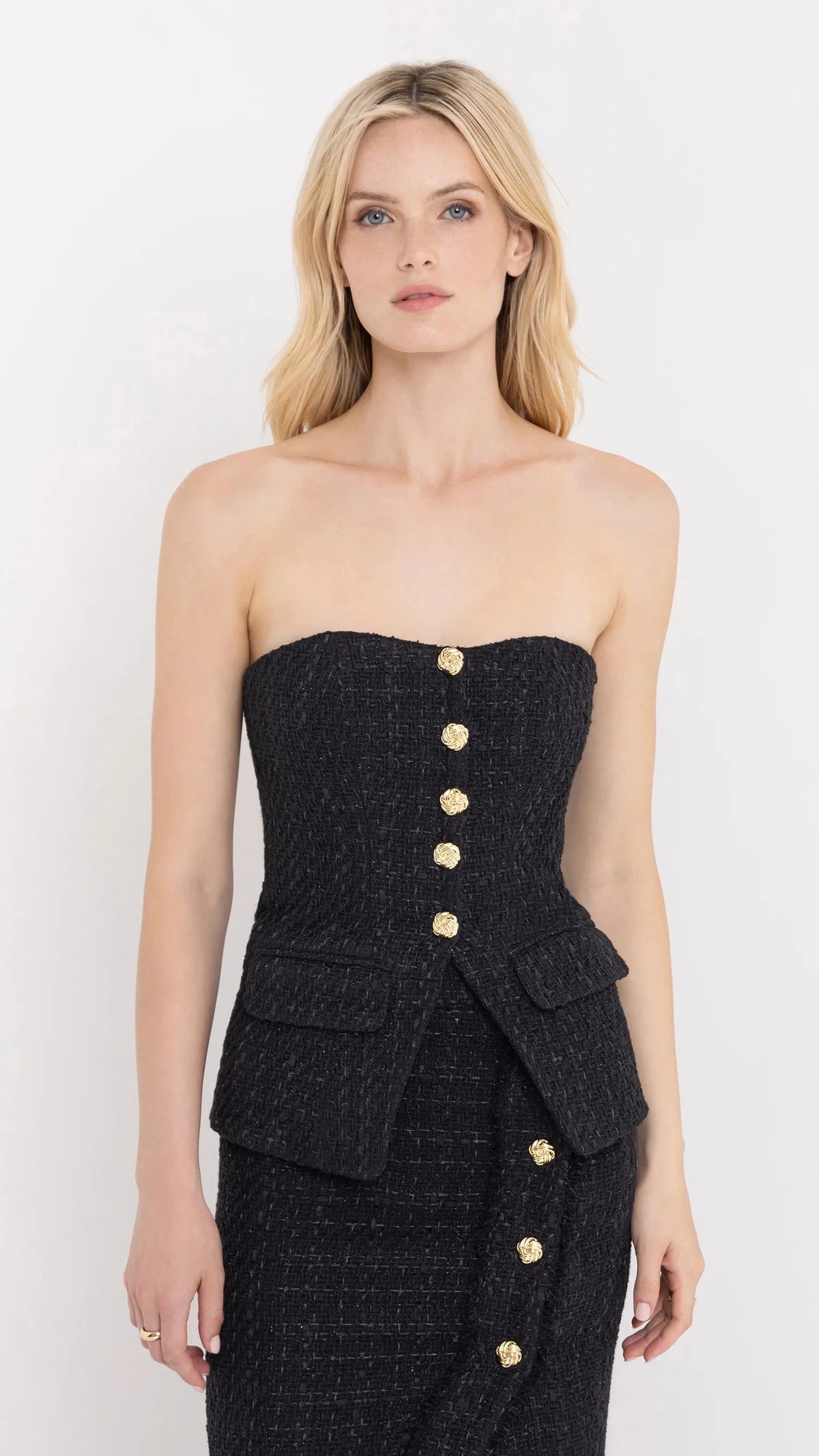 Generation Love Quinn Tweed Strapless Vestier in Black