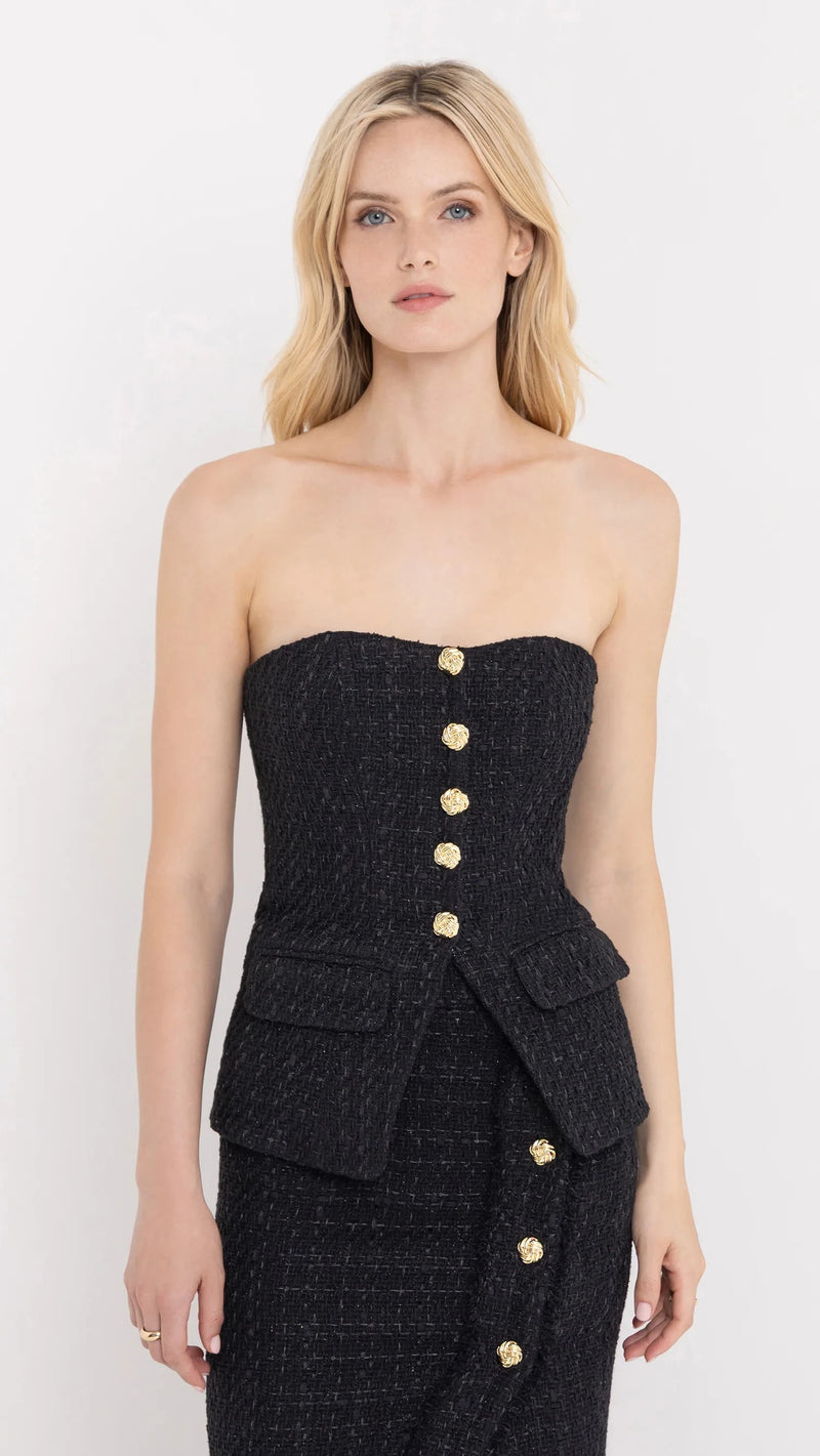 Generation Love Quinn Tweed Strapless Vestier in Black