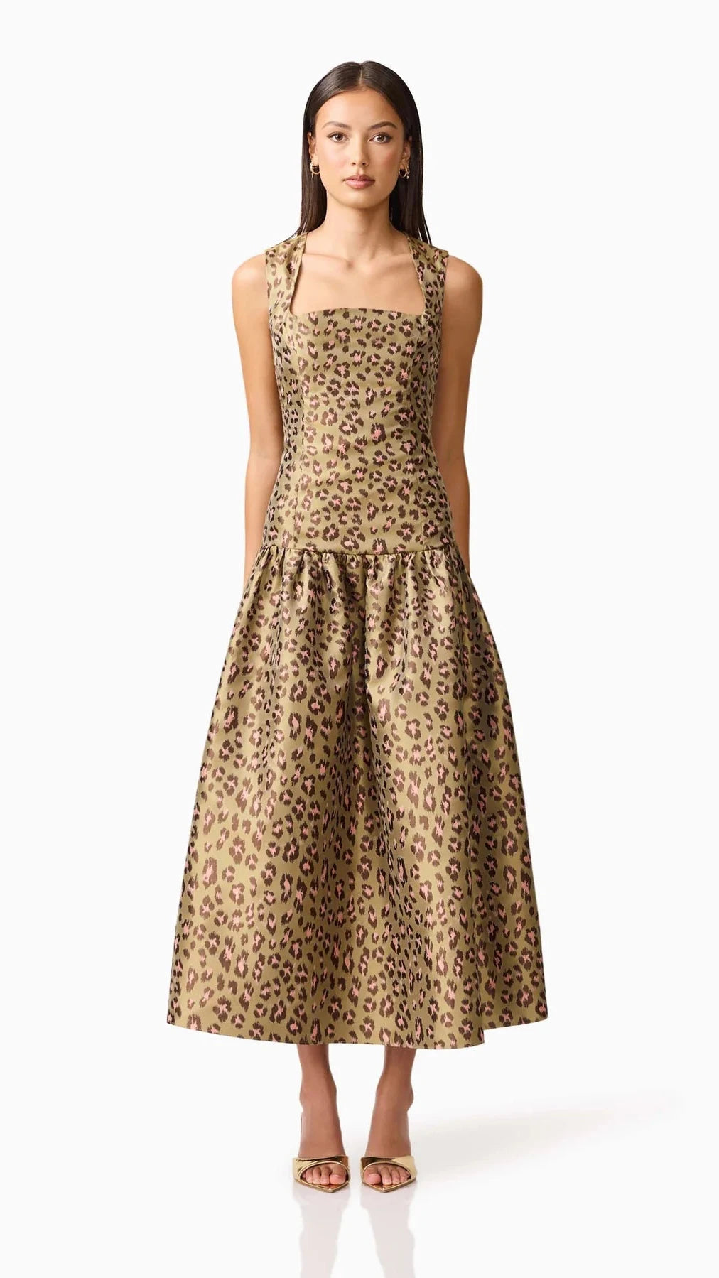 Elliatt Elara Drop Waist Midi Dress in Khaki