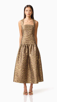 Elliatt Elara Drop Waist Midi Dress in Khaki