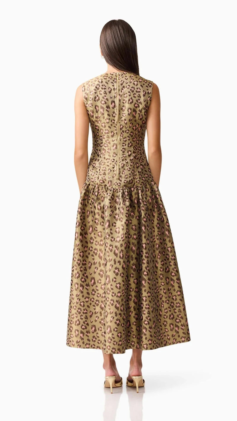 Elliatt Elara Drop Waist Midi Dress in Khaki