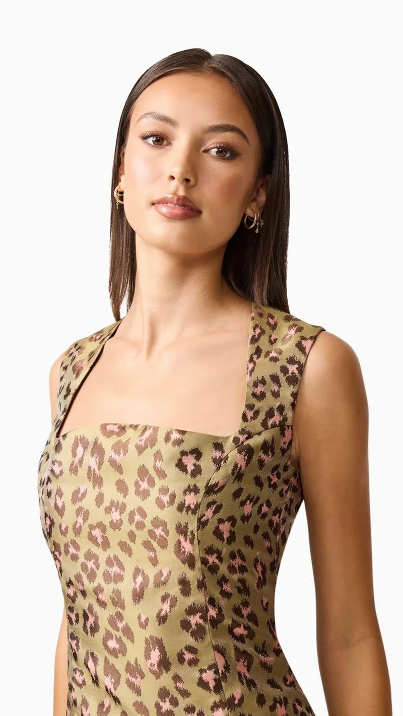 Elliatt Elara Drop Waist Midi Dress in Khaki