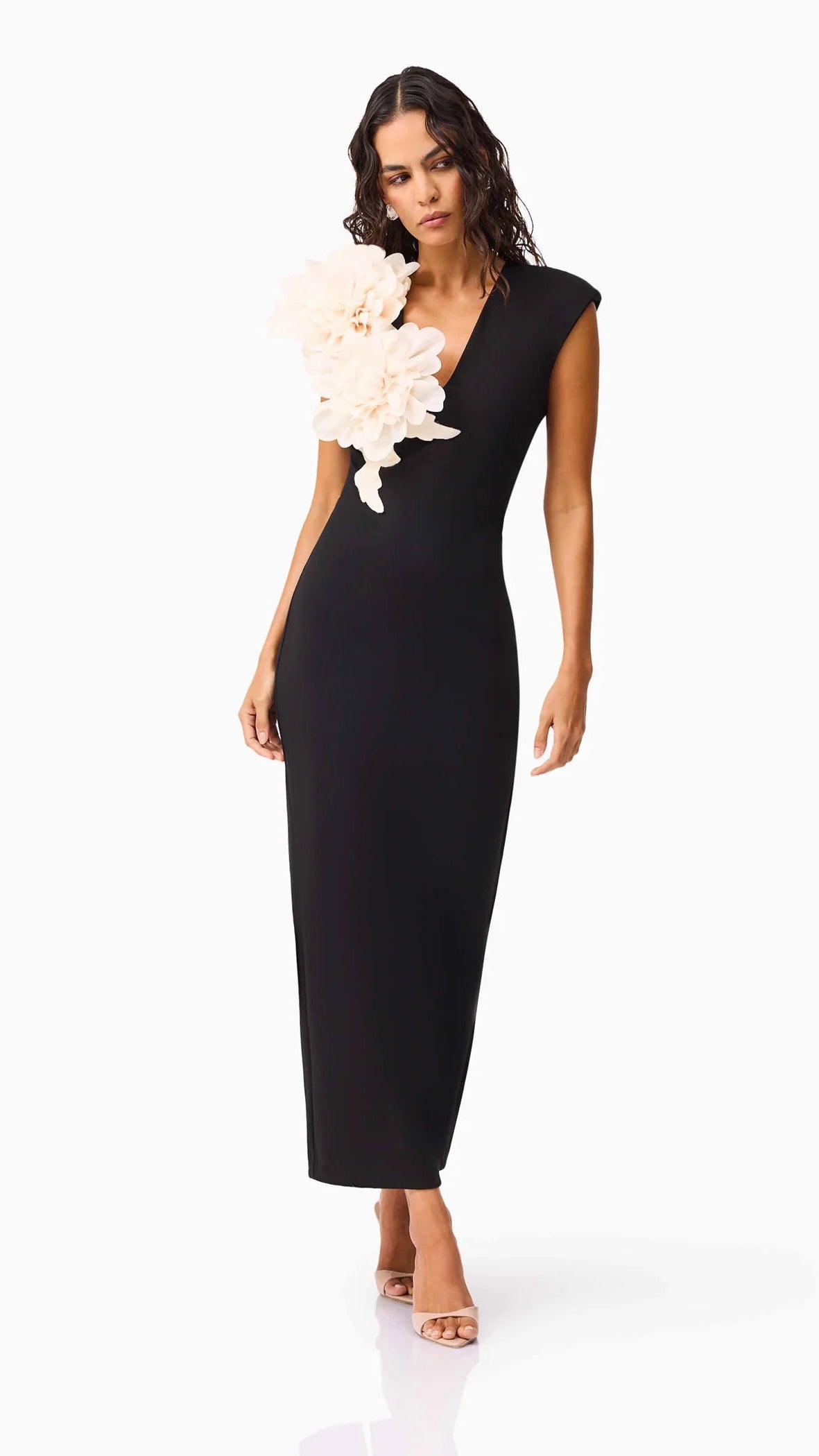 Elliatt Zahara Flower Shoulder Midi Dress in Black