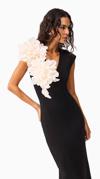 Elliatt Zahara Flower Shoulder Midi Dress in Black