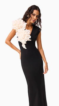 Elliatt Zahara Flower Shoulder Midi Dress in Black