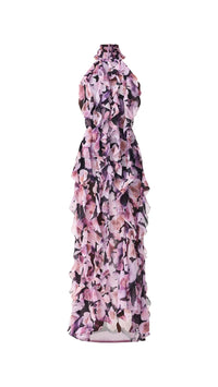 Elliatt Solene Halter Gown in Purple Floral