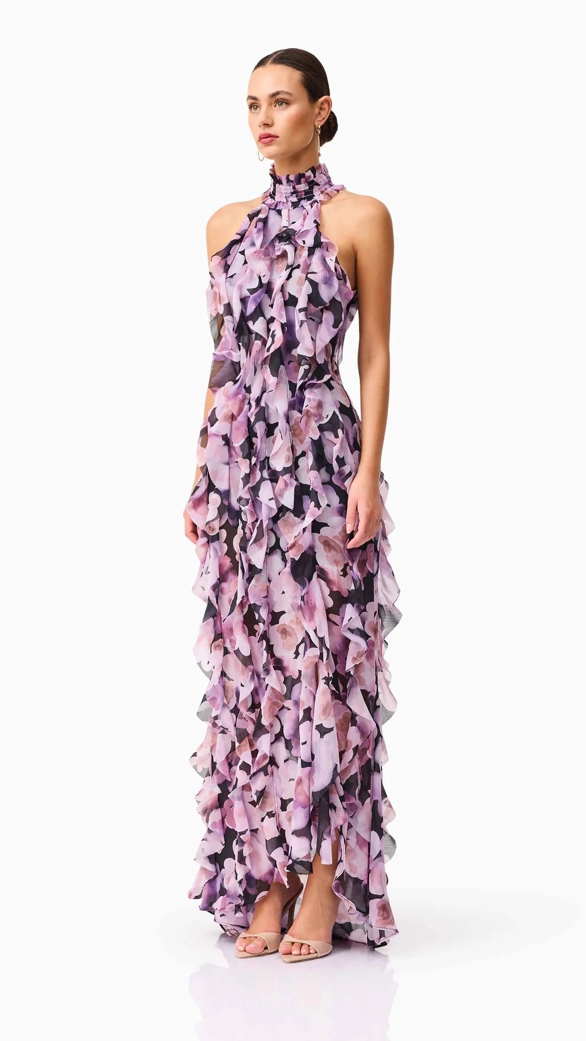 Elliatt Solene Halter Gown in Purple Floral