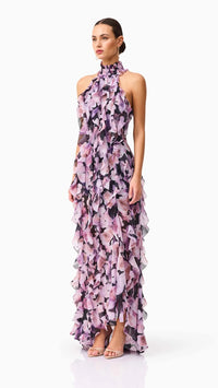 Elliatt Solene Halter Gown in Purple Floral