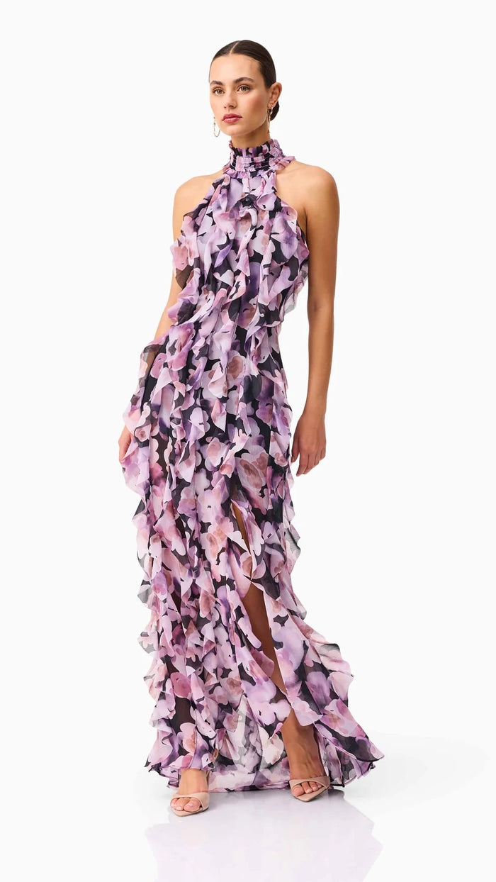 Elliatt Solene Halter Gown in Purple Floral