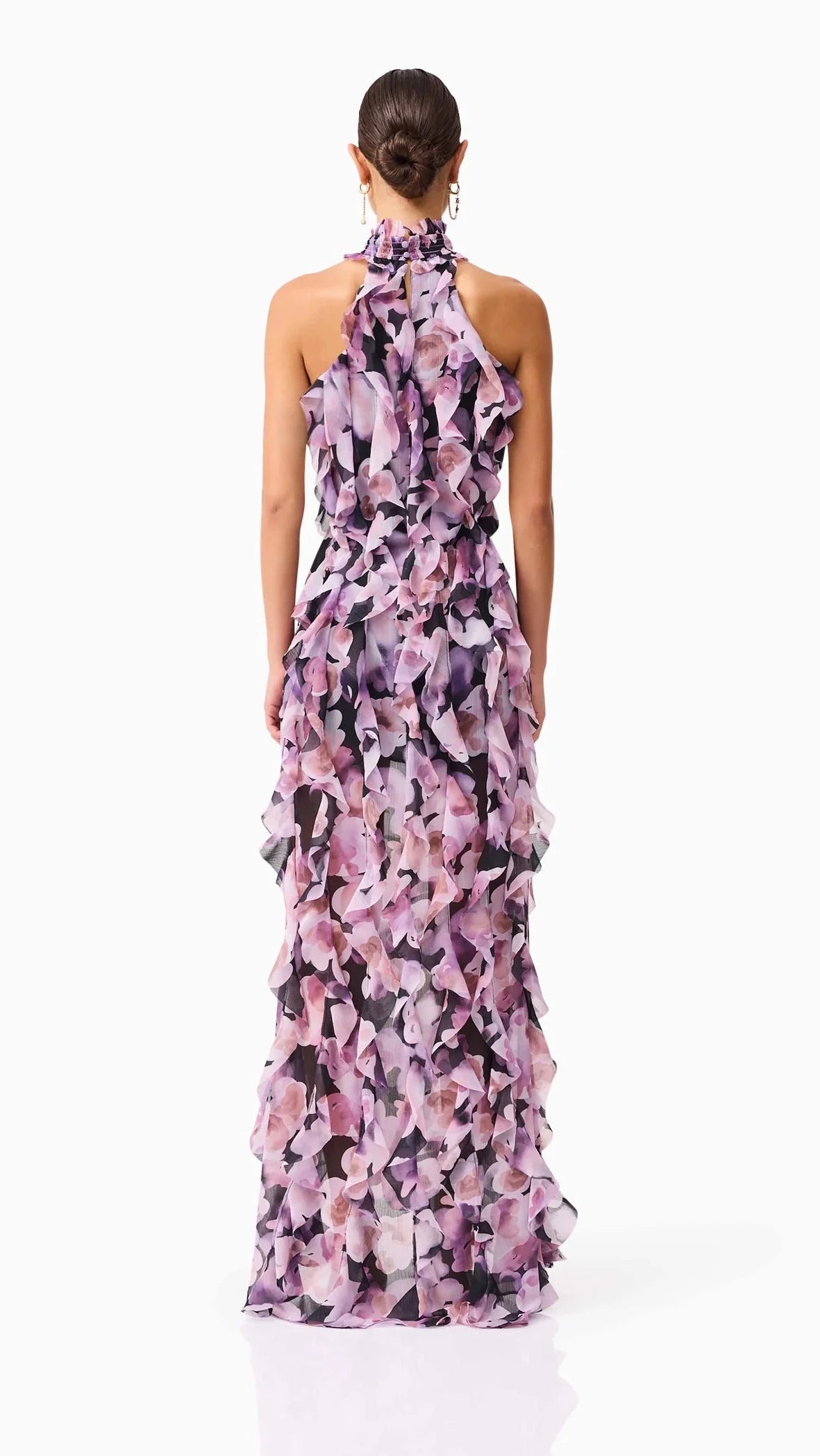 Elliatt Solene Halter Gown in Purple Floral