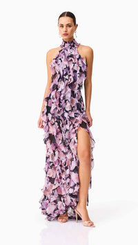 Elliatt Solene Halter Gown in Purple Floral