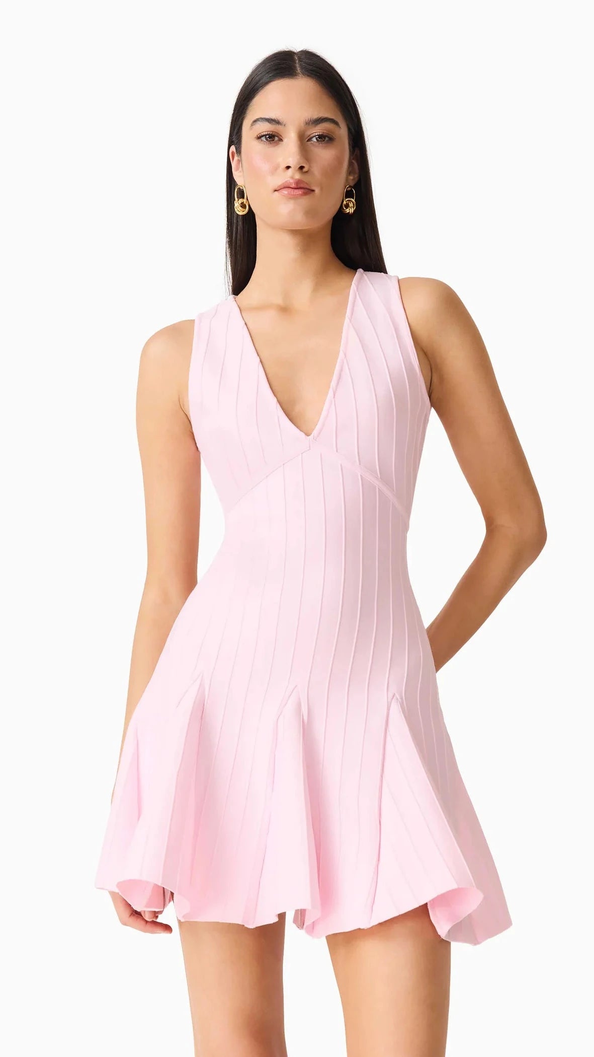 Elliatt Marla V-Neck Knit Mini Dress in Pink