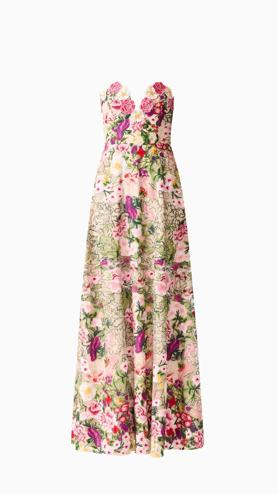 Elliatt Flora 3D Strapless Gown in Pink & Green Floral