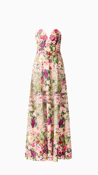 Elliatt Flora 3D Strapless Gown in Pink & Green Floral