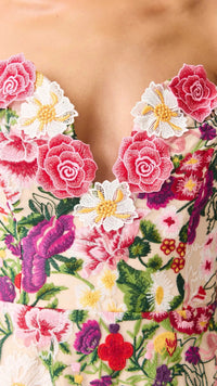 Elliatt Flora 3D Strapless Gown in Pink & Green Floral