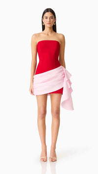 Elliatt June Strapless Mini Dress in Red & Pink