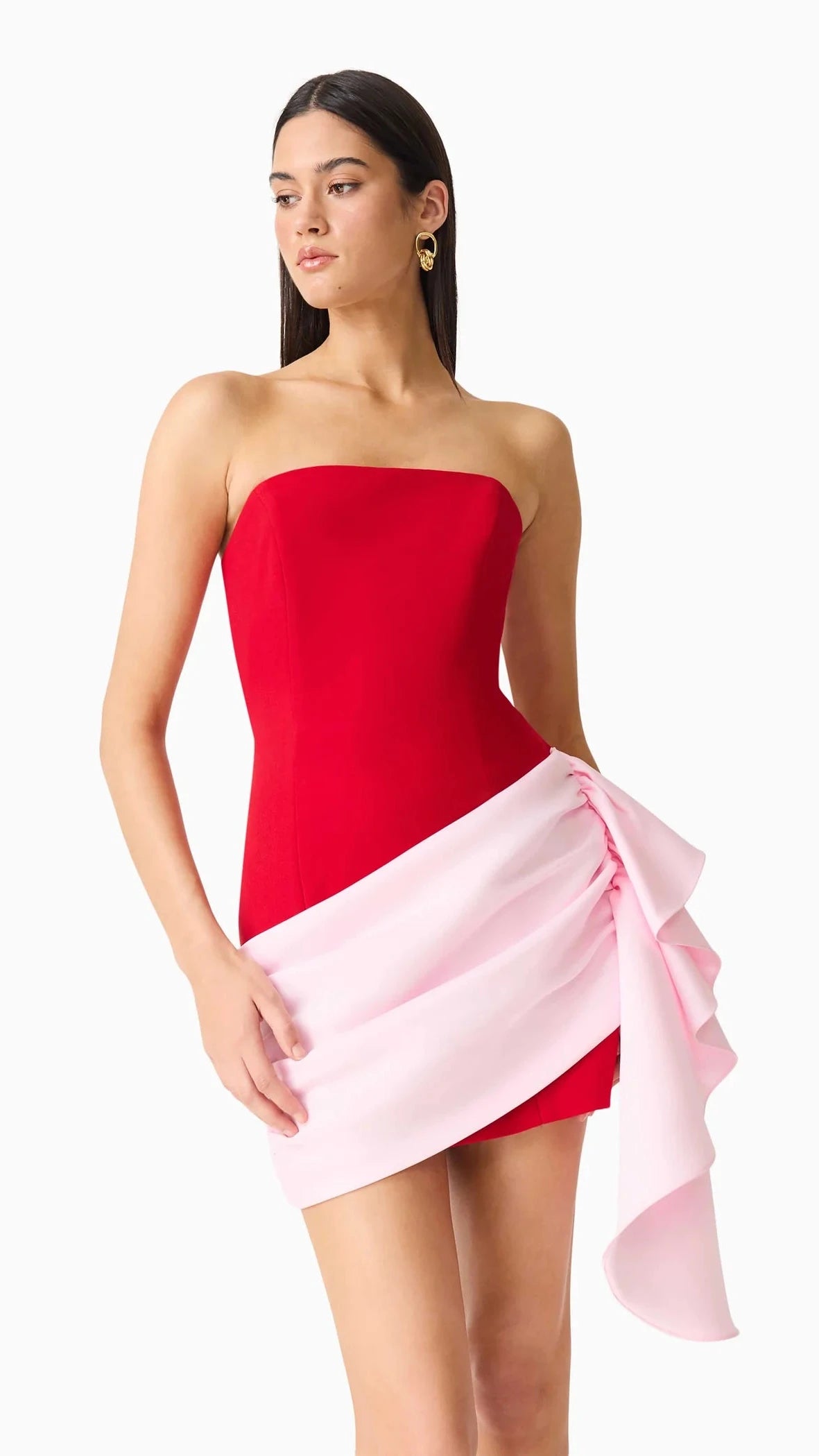 Elliatt June Strapless Mini Dress in Red & Pink