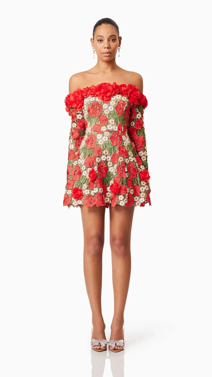 Elliatt Roselyn Long Sleeve Dress in Red
