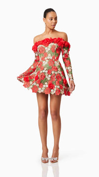 Elliatt Roselyn Long Sleeve Dress in Red