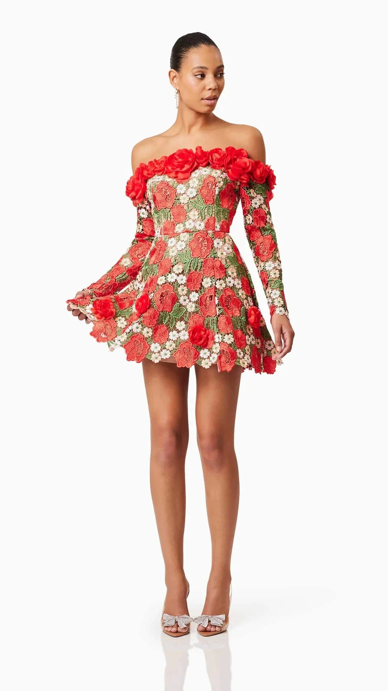 Elliatt Roselyn Long Sleeve Dress in Red